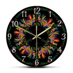 Jungle Animals Otomi Culture Naive Print Wall Clock Colorful Roosters Mediterranean Style Silent Swept Clock Mexican Folk Decor