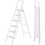 Foldable Anti-Slip Step Ladder, 300lbs Capacity, Ideal for Kitchen, Closet, Library, Adult Use (White)