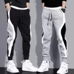 Autumn Men's Wide Loose Casual Pants Mens Patchwork Nine-point Sports Elastic Rope Breathable Tie-foot Trousers