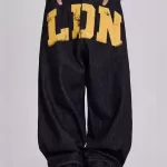 American Vintage Letter Print Jeans Women's Black Gothic Y2k Loose Denim Pants Fashion Hip Hop Wide Leg Casual Streetwear