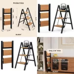 Lightweight Anti-Slip Folding Step Ladder, 300lbs Capacity, Suitable for Kitchen, Closet, Library - Black & Woodgrain