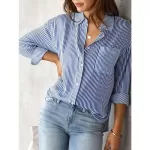Classic Blue Striped Shirt Women 2026 Spring Streetwear Vintage Long Sleeve Blouses Female Casual Loose Single-Breasted Shirts
