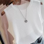 2025 Korea Knitted Vests Women Top Summer Sleeveless Blouse Women O-neck Knitted Blouse Shirt Women Clothes Women Tops