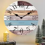 24 Inch Multicolor Woodgrain Shiplap Wall Clocks for Living Room Decor, Large Farmhouse Wall Clock,Coastal Beach Nautical Style,