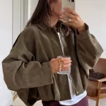 Vintage Women Green Oversize Bomber Jackets 2025 Fashion Ladies Elegant Loose Soft Outfits Jacket for Party Female Chic Clothes