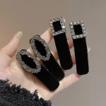 Hot Korea Diamond Hairpins Retro Black Women Snap Hair Clip Elegant Side Clip Girls Luxury Crystal Barrettes Hair Accessories