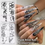 20/30/60PCS Alloy Retro Circle Nails Art Charms 3D Punk Style Black White Nail Parts Nail Decoration Manicure Accessoires