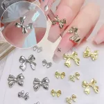 10Pcs Metal Bows Nail Art Charm 3D Alloy Silver/Gold Bowknot Ribbon Nail Decor Parts DIY Luxury Manicure Accessories
