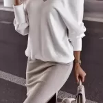 Autumn Winter Casual Loose V-neck Sweatshirt Suit Women's Tight Skirt Long-sleeved Top Two-piece Set New Fashion Holiday Sets