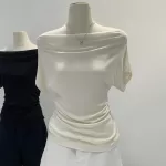 Summer Pure Desire One Shoulder Black Short Sleeve Women's T-shirt Korean Style Slimming Top Exposed Shoulder Fashionable