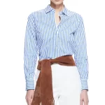 Spring 2025 Women Shirts Slim Waist Design Blouse Vintage Embroidery Female Blouses Fashion Stripe Office Ladies Shirts