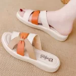 Slides Leather Low Heel Women's Slippers And Ladies Sandals Roman Flip Flops Shoes Eva 2024 Trend Korea Style Top Designs Luxury