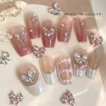TSZS Luxury 3D Shiny Heart Butterfly Nail Parts Pink Silver Rhinestone Butterfly Heart Nail Charms DIY Nail Art Decoration