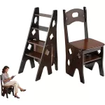 Library Ladder Chair, Step Stool Chair Foldable, Step Ladder 4 Step Folding, Ideal for Home, Library and Kitchen, Works as Flowe