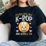 Fueled By K-Pop Bubble Tea Kpop Heart South Korea Music T-Shirt Kpop Boba Lover Gifts Woman Streetwear Cotton Short-sleeve Tees