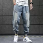 2026 New Hip Hop Harem Jeans Pants Men Loose Joggers Denim Casual Sweatpants Korea Ankle Length Trousers Streetwear Male Clothes