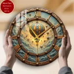 Tempered Glass Wall Clock Vintage Hot Air Balloon Clock Suitable For Wall Decor or Tabletop Display Anywhere