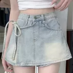 Women's shorts Y2k Punk Clothing Aesthetic Sweet Casual High waist Denim shorts A-line Bandage Pant skirt Femme Korea EMO Short