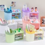 Desktop Transparent Cosmetics Desktop Storage Box with Drawers Pen Holder Stationary Storage Rack for Office Desks Organizer