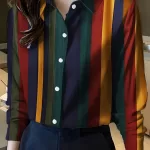 2025 Women's Spring Summer Long Sleeve Shirt Striped Printed Comfortable And Breathable Lapel Design Women Button Down Shirt Top