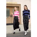 AP 2026 Autumn and Winter New O-neck Two Color Patchwork Sweater Stretch Skirt Leather Skirt Fashion